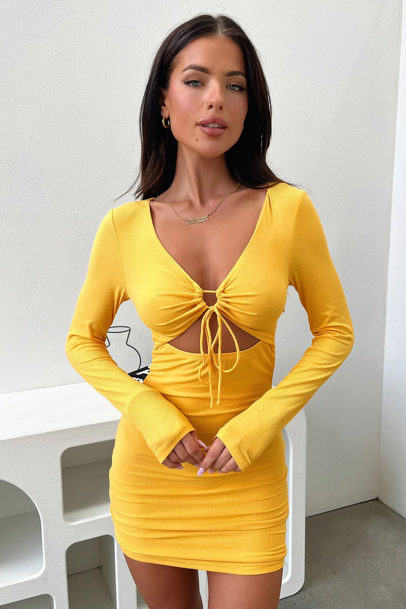 Posie Dress - Mustard Light Charm Youthful Vibe