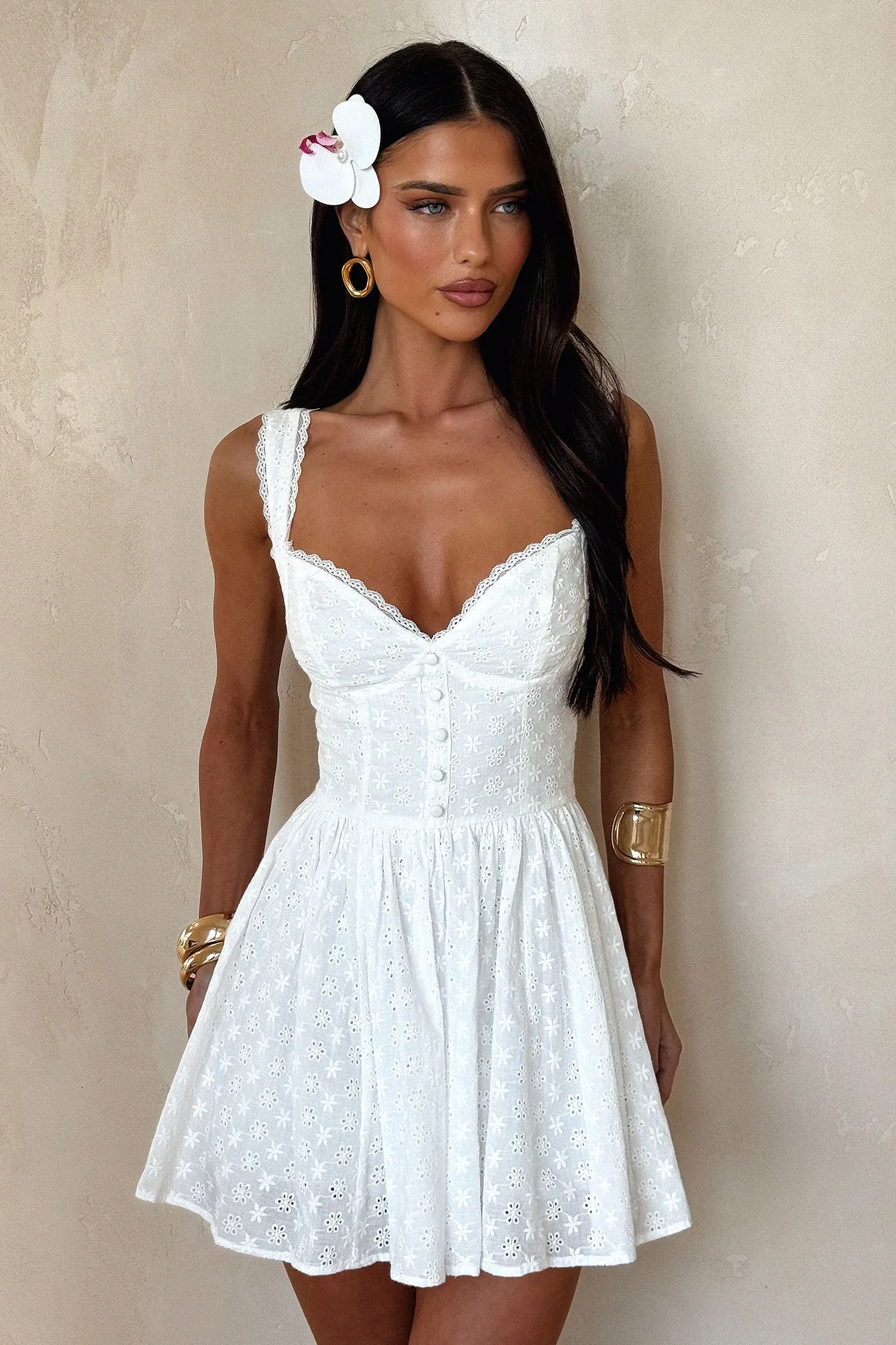 Skyla Mini Dress - White Cut Edge Flirty Fashion