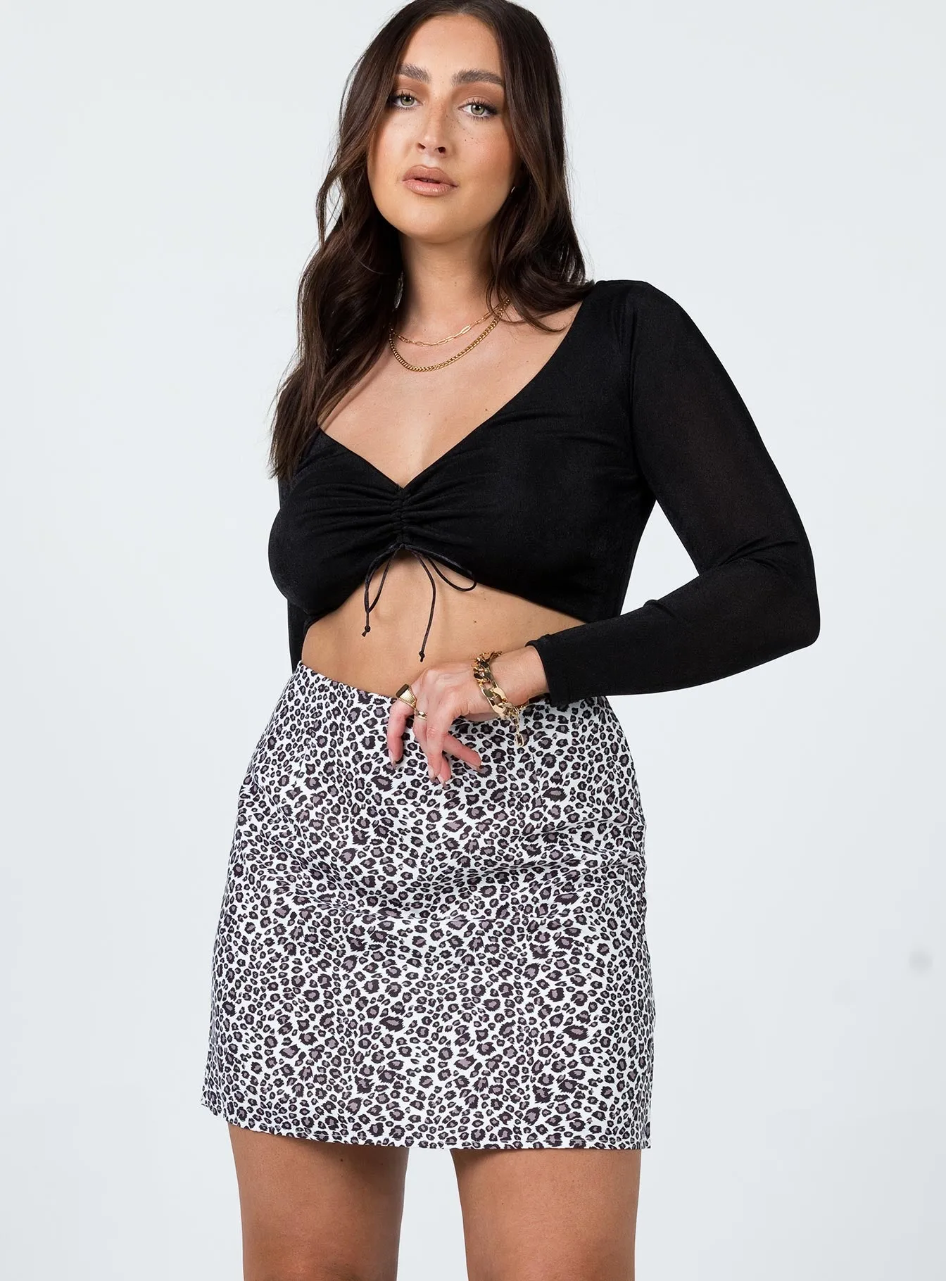 Selby Mini Skirt Black / White Leopard Elevated Casual