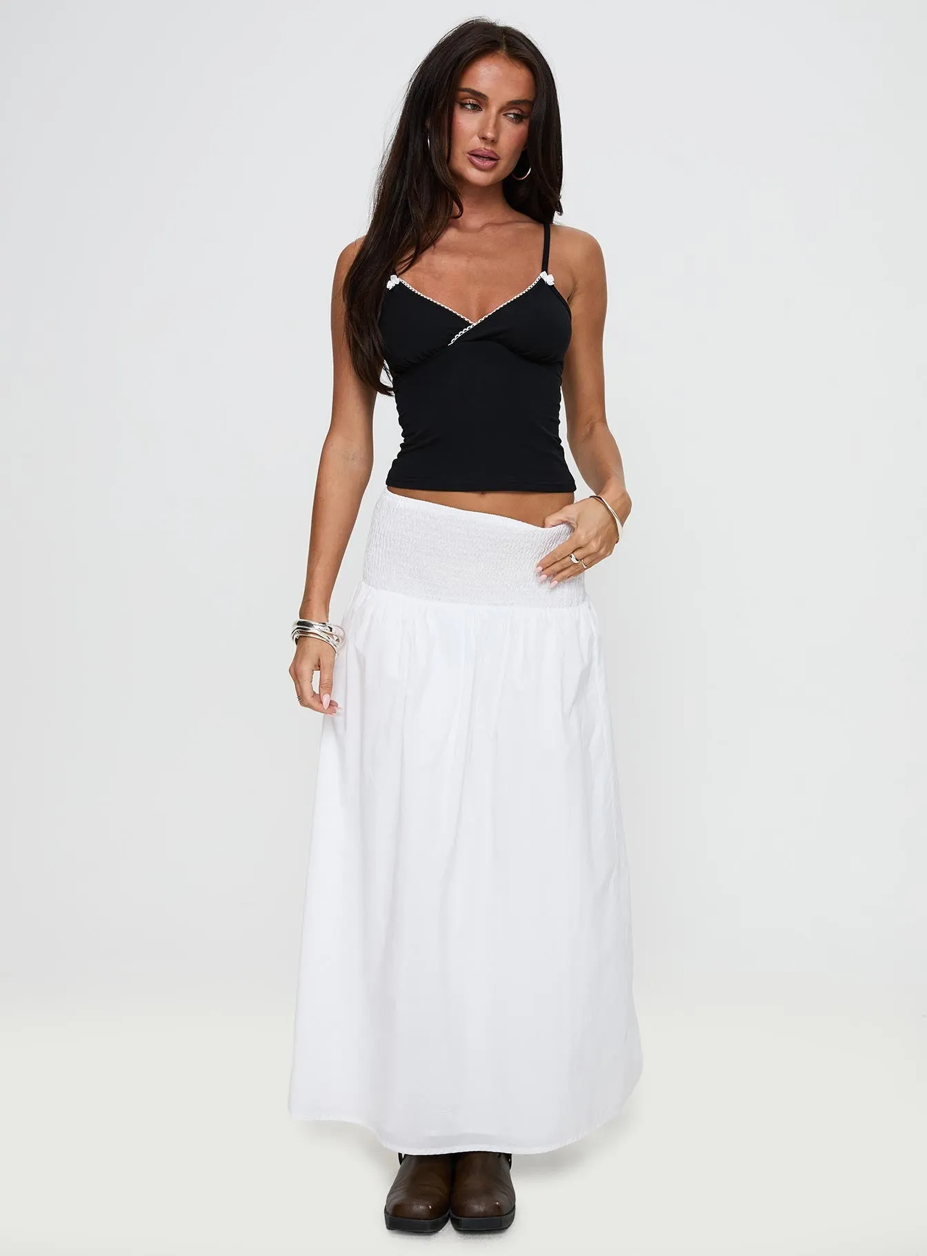 Bohemia Shirred Maxi Skirt White All Season Chic Appeal
