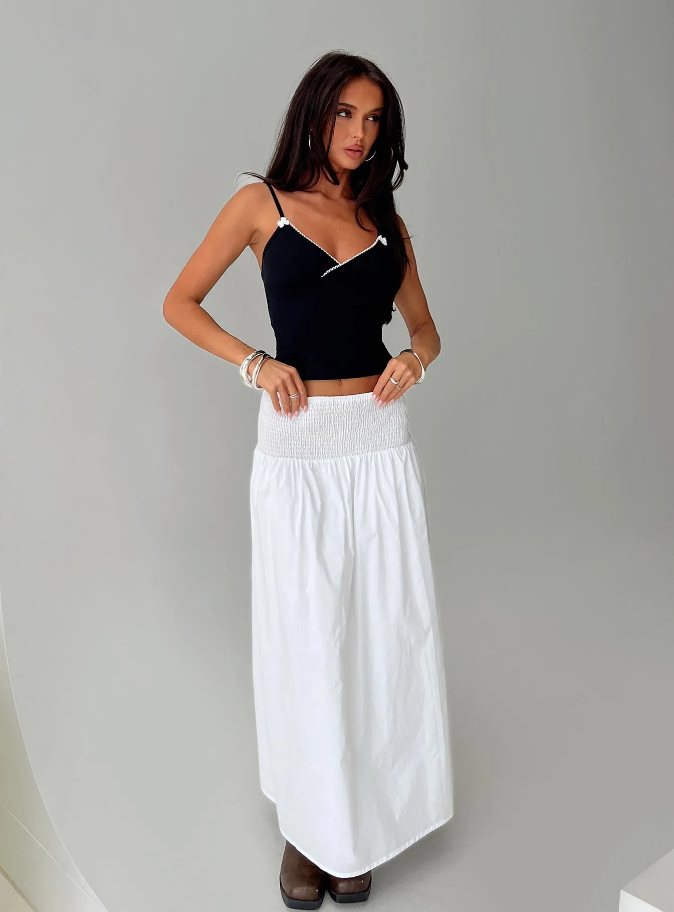 Bohemia Shirred Maxi Skirt White Flexible Comfort