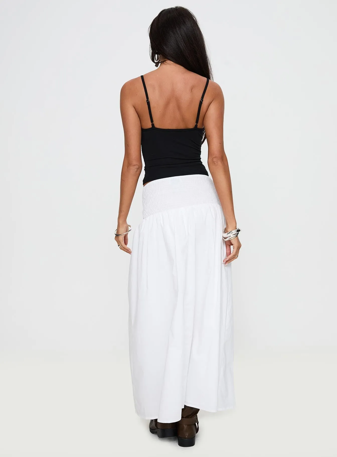 Bohemia Shirred Maxi Skirt White Designer Inspired Mood Dressing
