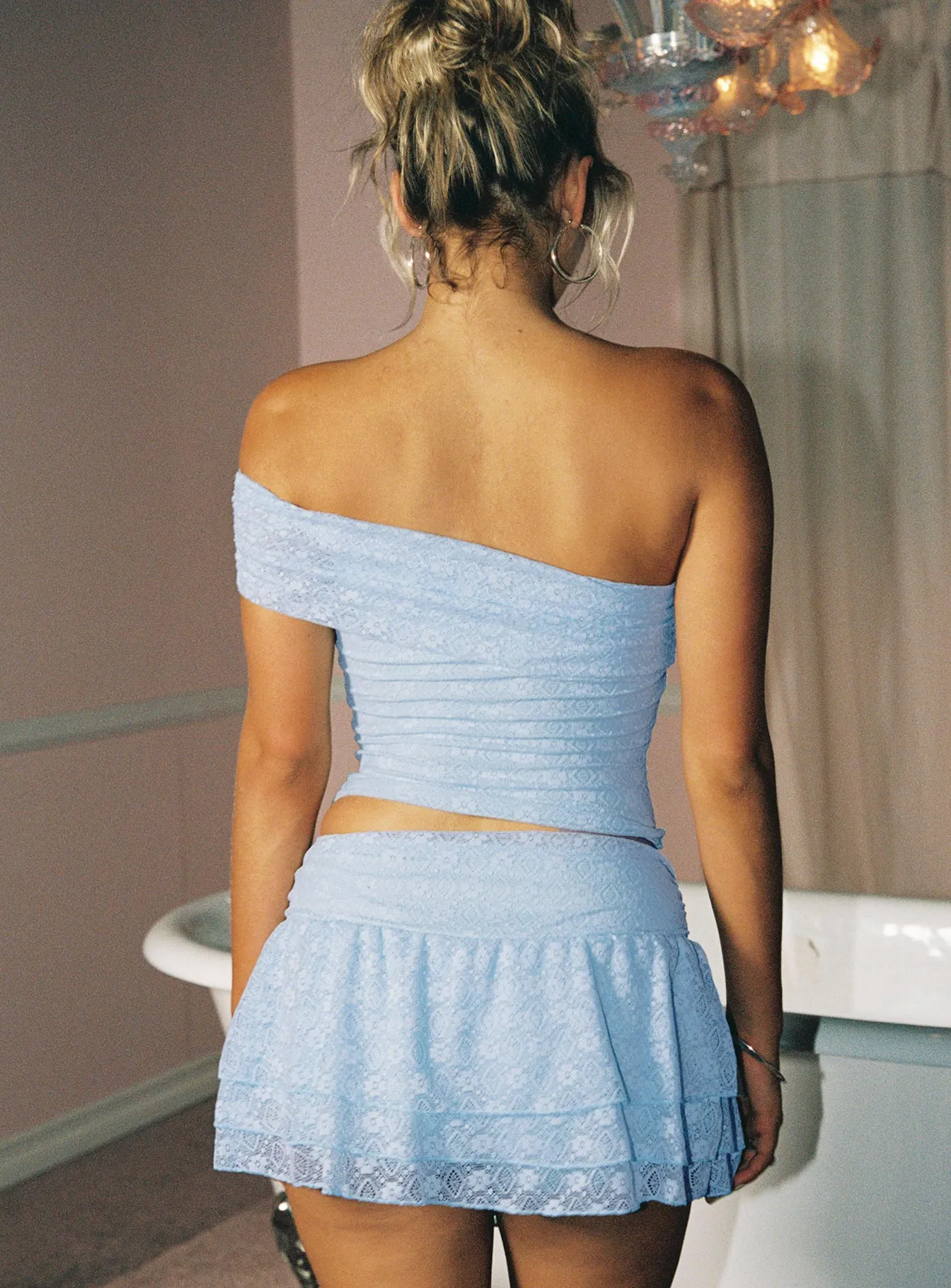 Soft Aesthetic Believe In Paradise Mesh Mini Skort Blue