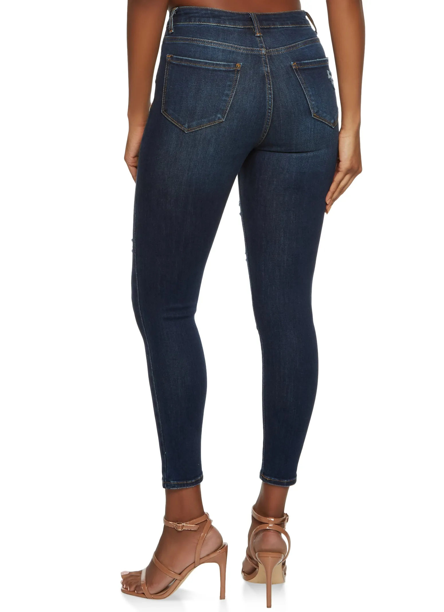 Classic Wear Street Fashion High Rise WAX High Waisted Distressed Skinny Jeans
