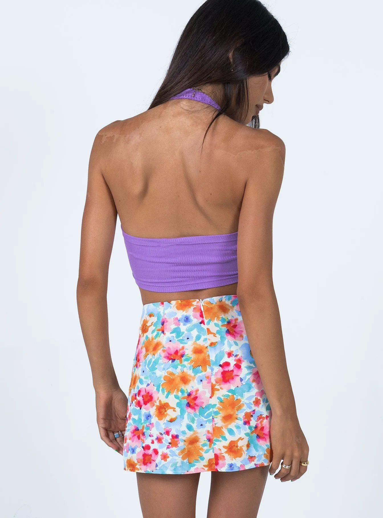 tech fabric Timeless Outfit Selby Mini Skirt Light Blue Floral