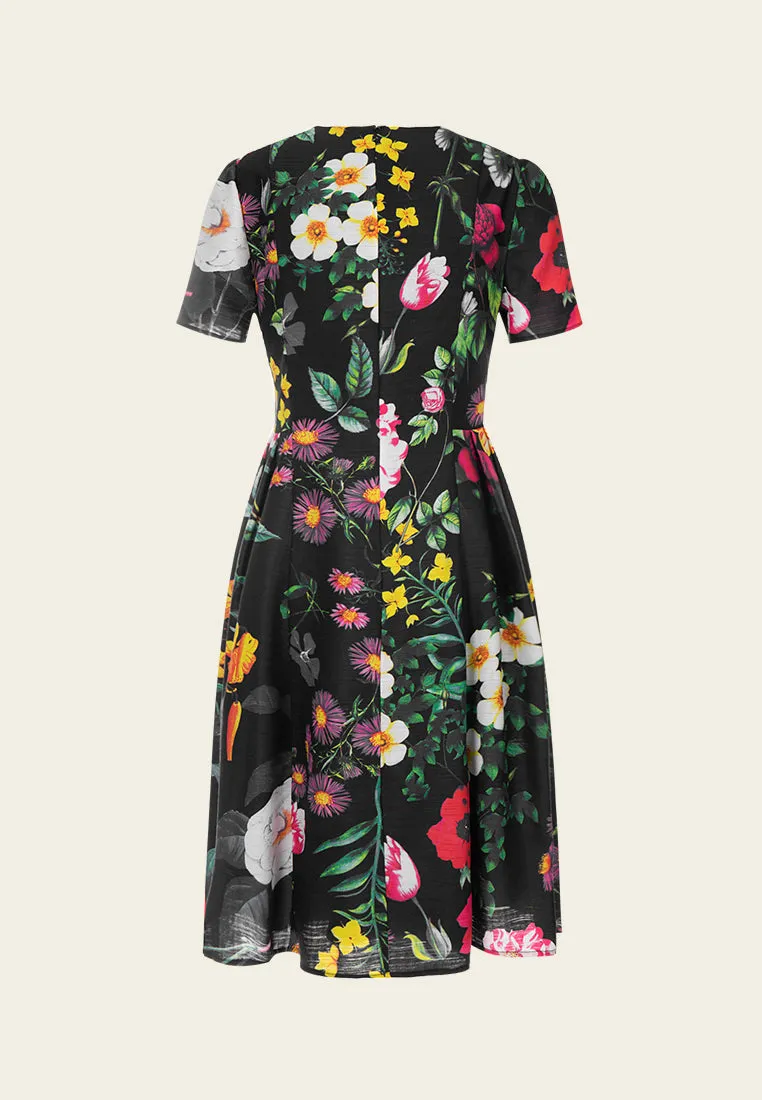 Night Out Floral-print Twill Pleated-detail Dress