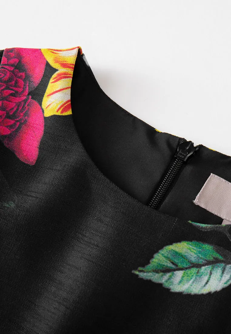 Thermal Insulation Layer Floral-print Twill Pleated-detail Dress