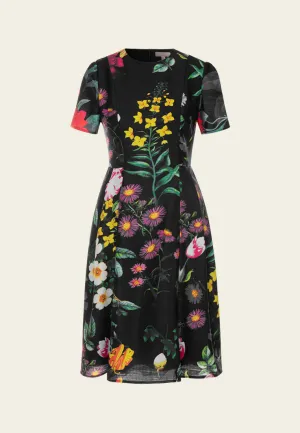 Floral-print Twill Pleated-detail Dress Leather Core