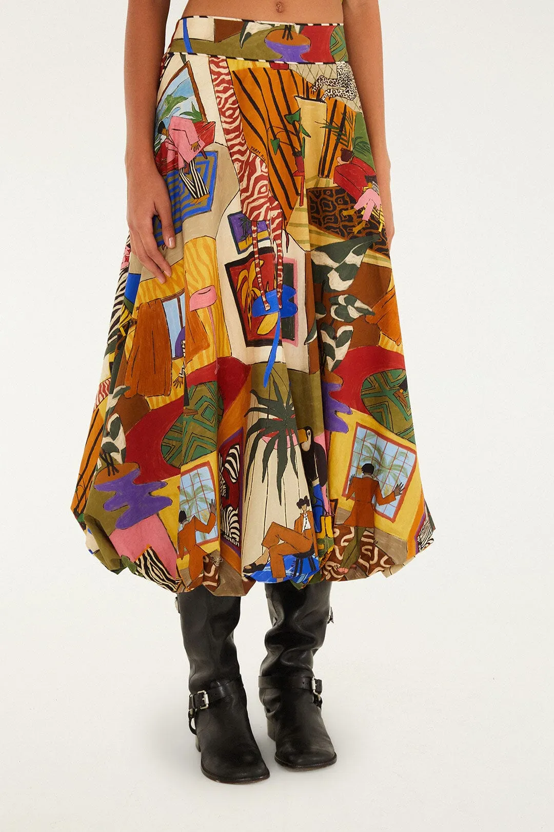 Fast fashion Multicolor Tropical Balloon Organic Cotton Midi Skirt