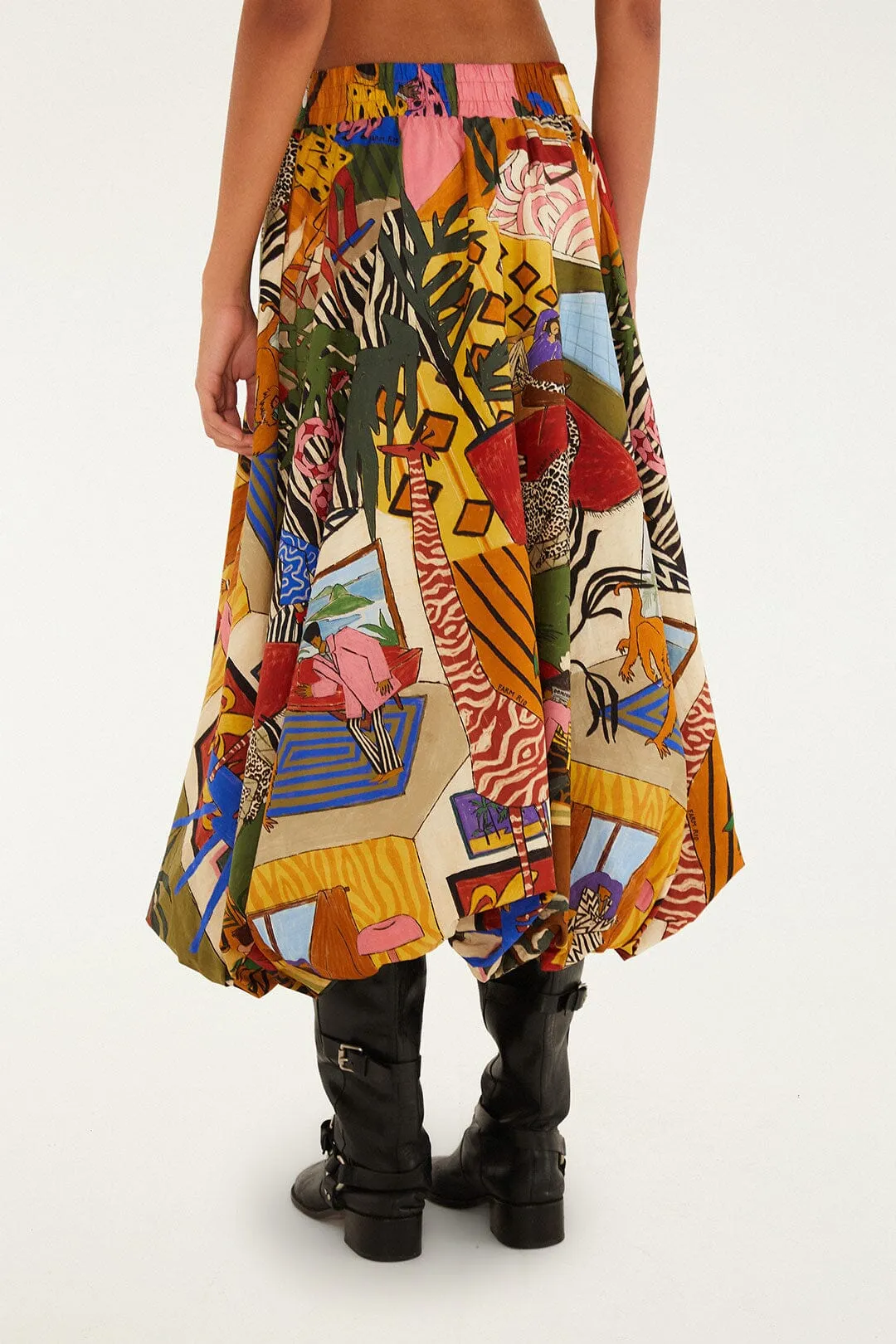 Multicolor Tropical Balloon Organic Cotton Midi Skirt Streetwear Look Classic Comfort