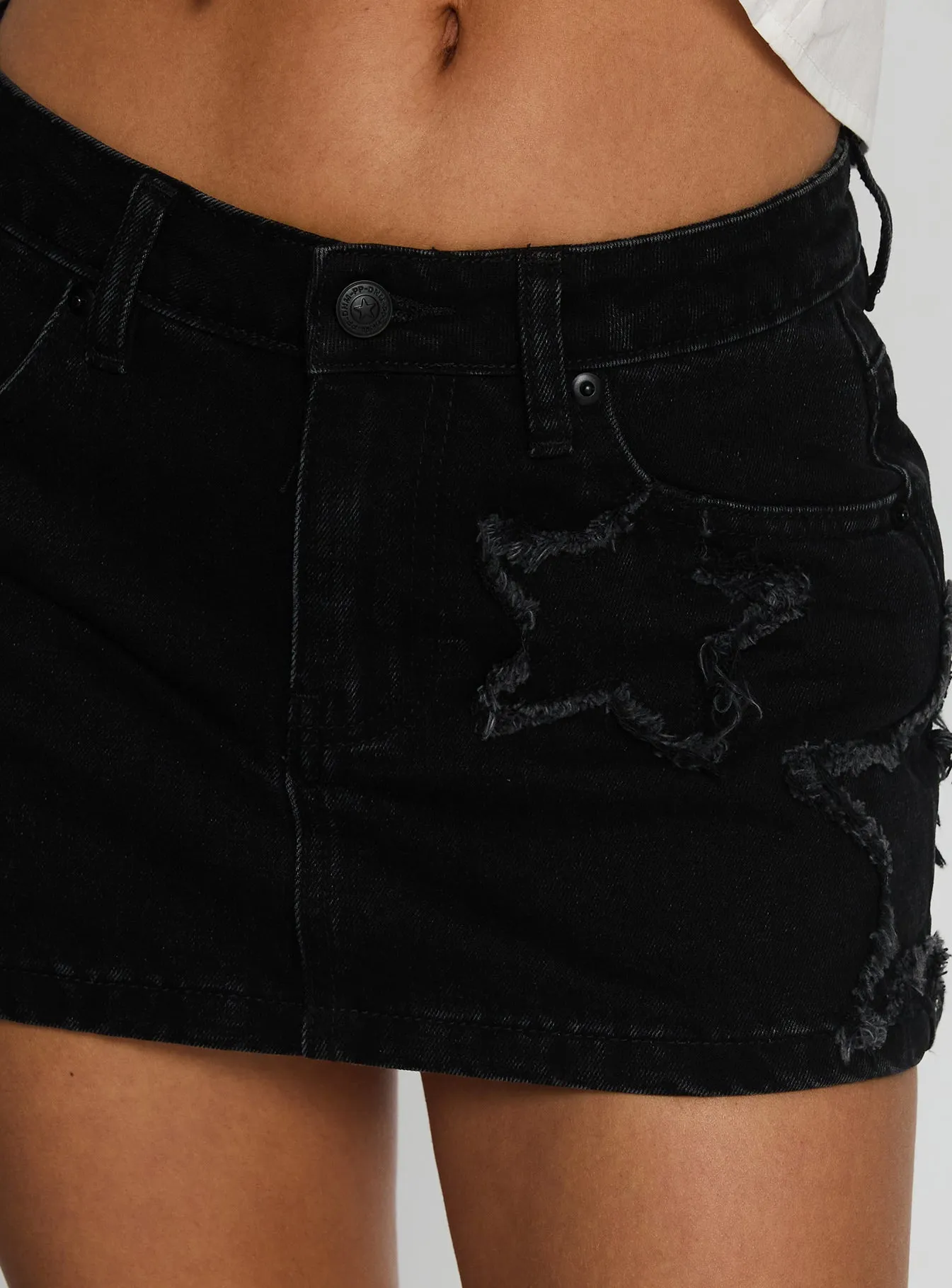 Seeing Stars Denim Mini Skirt Washed Black Reimagined Classic