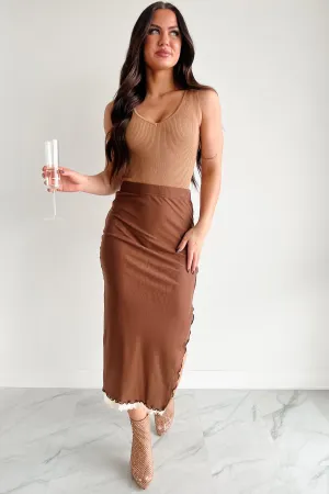 Detail Focus Style Innovation Don't Take It Personally Layered Mesh Midi Skirt (Brown)
