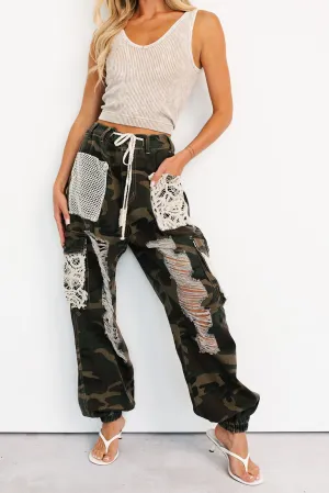 On Duty Cutie Distressed Cargo POL Joggers (Camo) Daily Attire