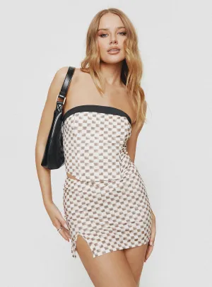 Cazale Mini Skirt Brown Check Low Rise Modern Details