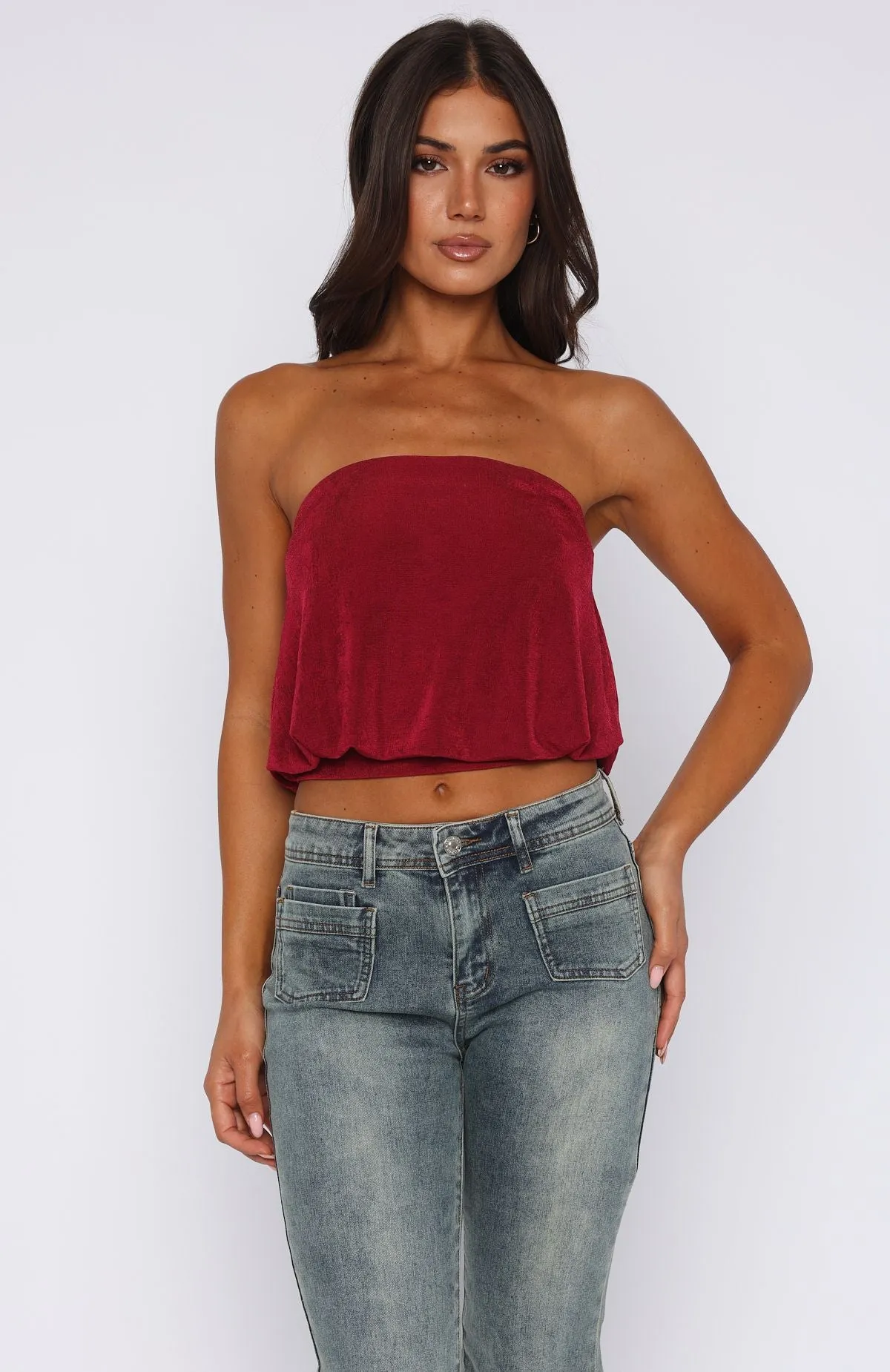 Meant To Amaze Strapless Top Berry NonChafing Fabric