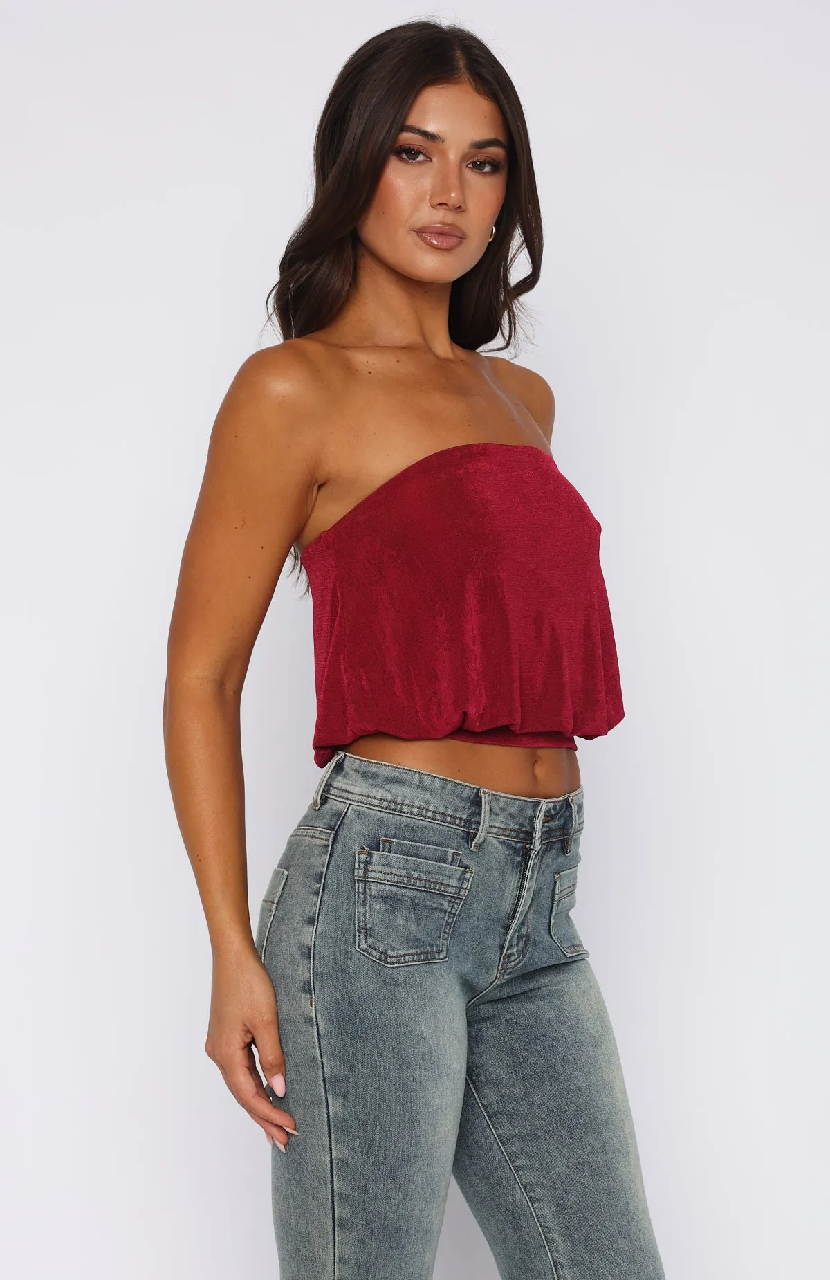 Laser Cut Edges Meant To Amaze Strapless Top Berry