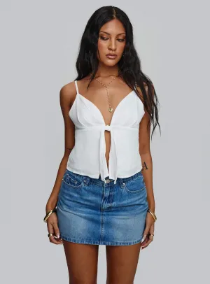Tailored Cut Durable Hem Paulette Denim Mini Skirt Light Wash
