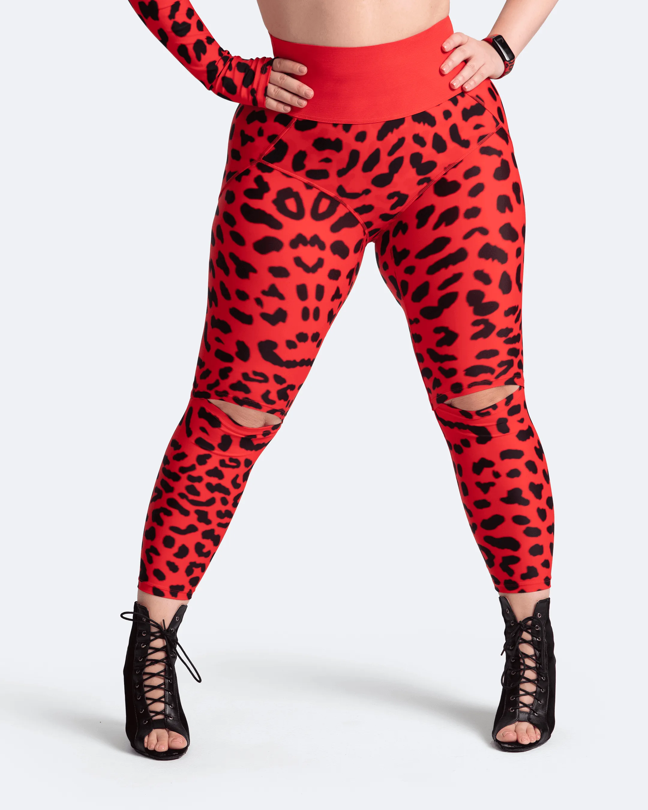 Non Slip Waistband High-Rise Knee-Slit Leggings