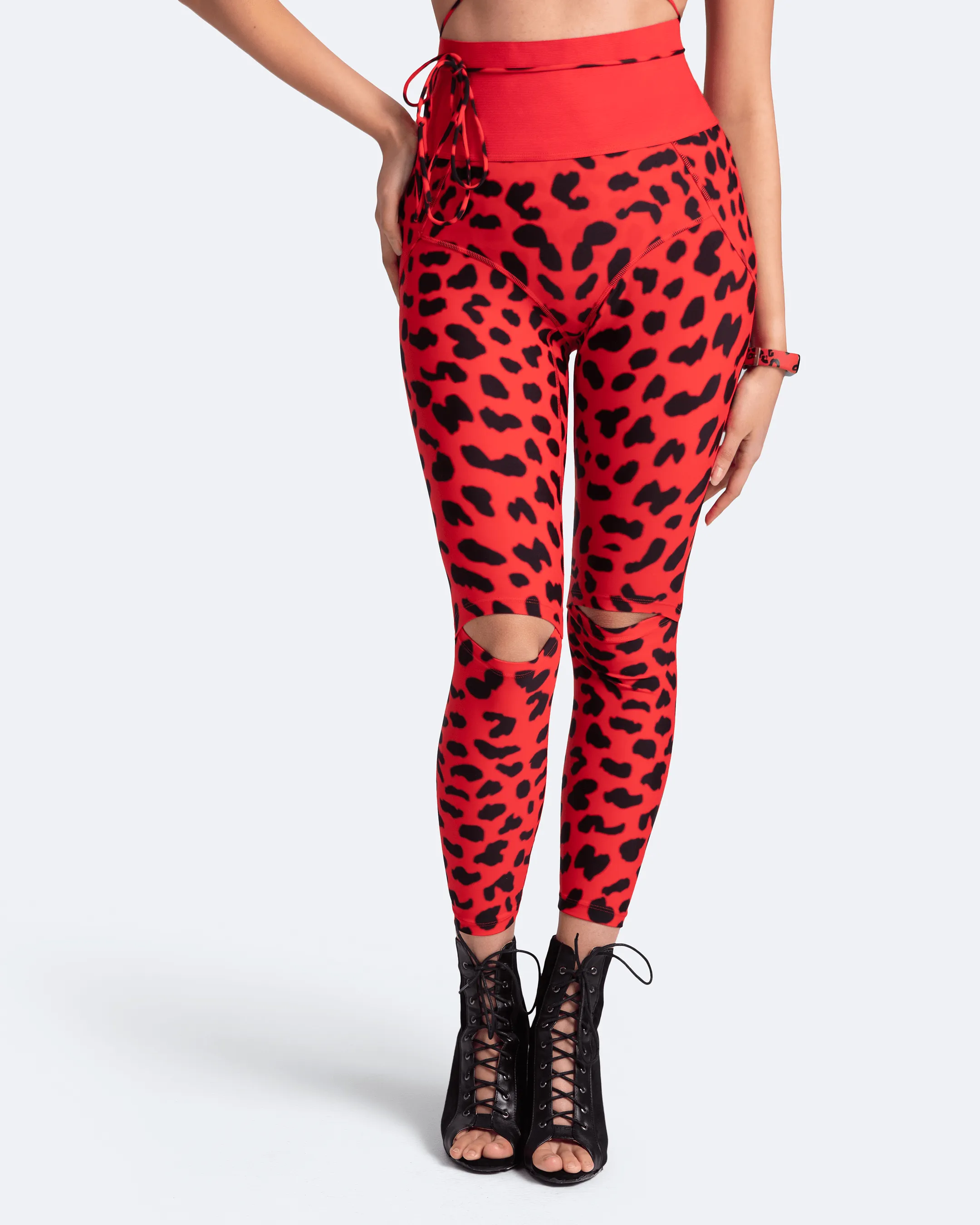 High-Rise Knee-Slit Leggings Work Commute Slim Fit