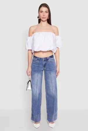 Madden Girl Pintuck Wide Leg Jeans Color Lock Technology