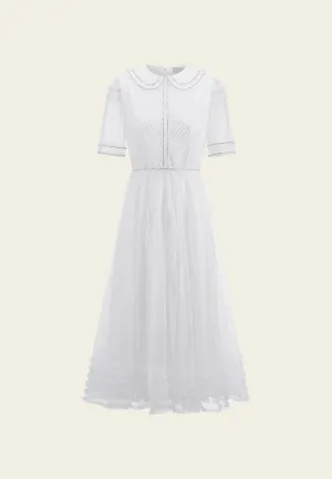Planet Care Sequins Rhinestone Embellished Pleated Chiffon Lapel Dress