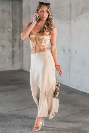 Everyday Look Chic Endeavors Satin Midi Skirt (Champagne)