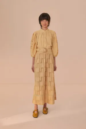 Refined Sophistication Full Circle Sand Crochet Midi Skirt