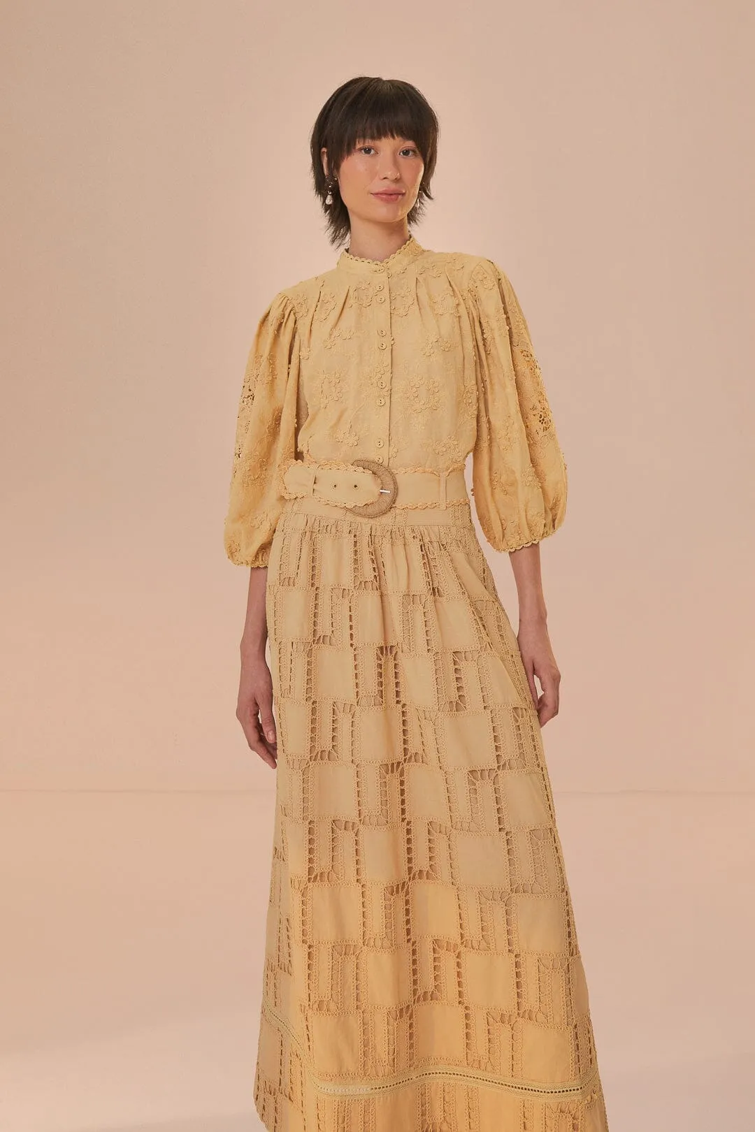 Soft Tones Sand Crochet Midi Skirt