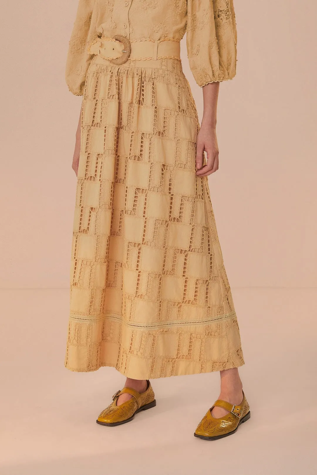 Soft Movement Sand Crochet Midi Skirt