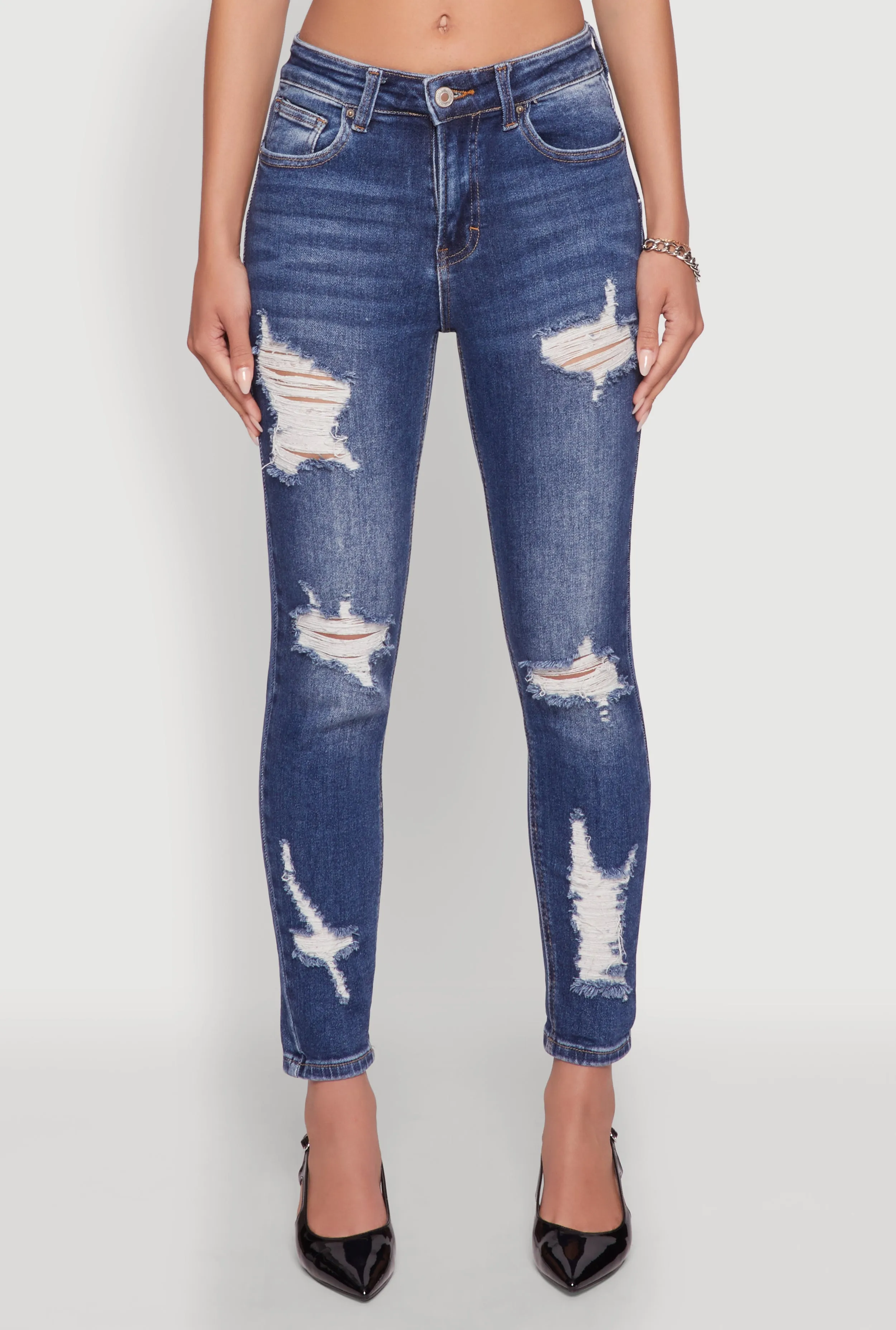 Outdoor Comfort All Day Comfort WAX Ripped Rolled Cuff Skinny Jeans