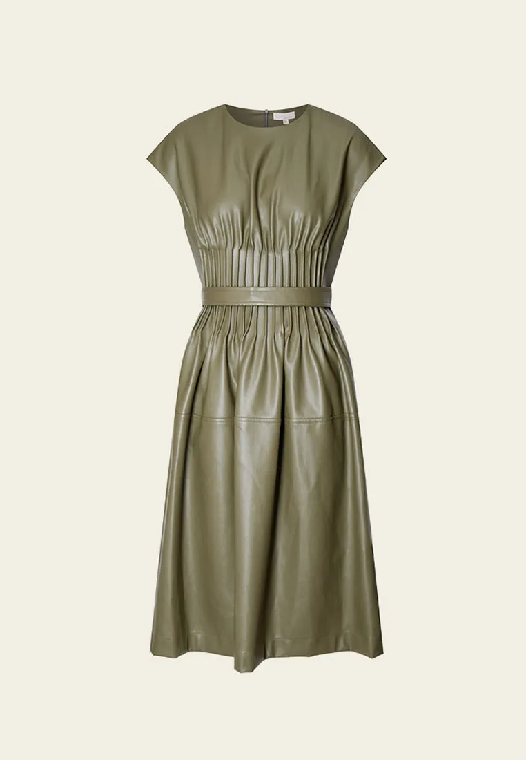EcoFriendlyDyeProcess Cap Sleeves Vegan Leather Dress