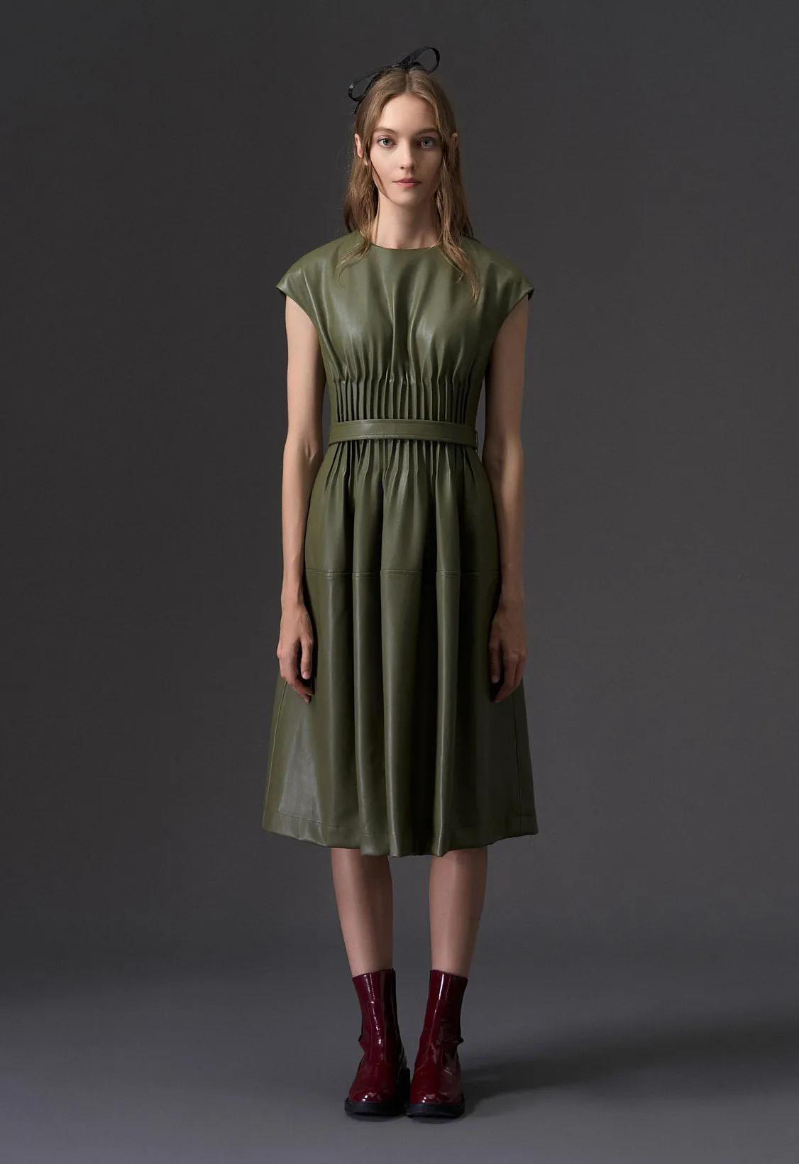 Cap Sleeves Vegan Leather Dress SoftTouch Texture