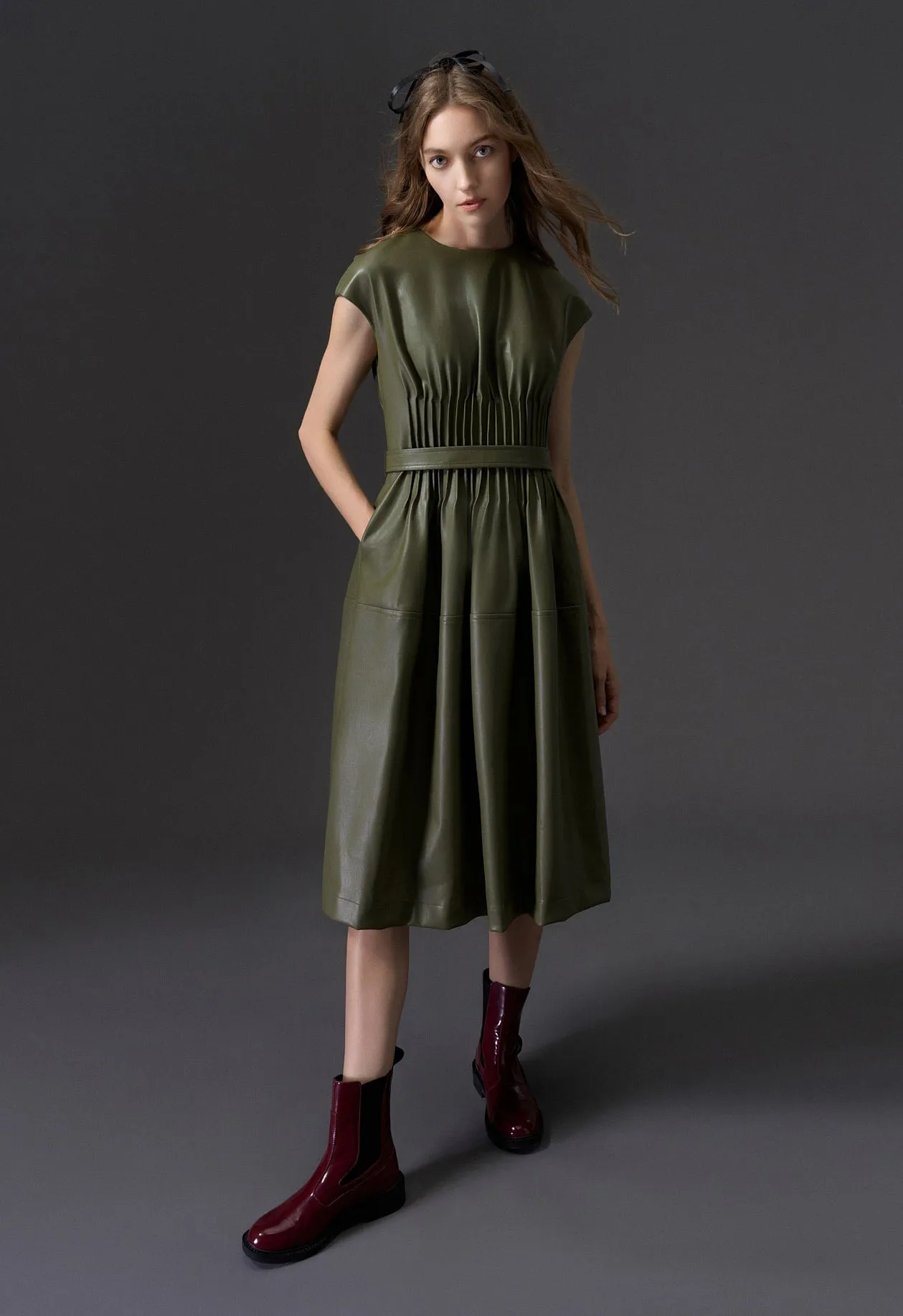 Cap Sleeves Vegan Leather Dress World Glow Cozy Vibe