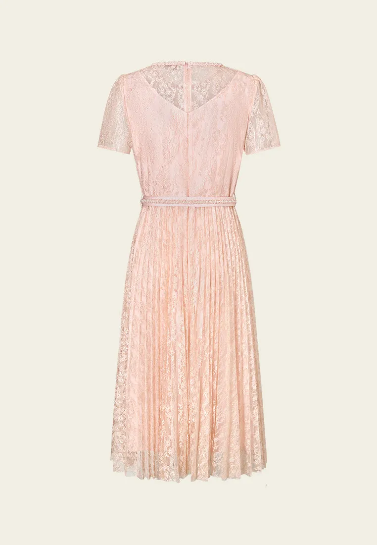 wrinkle free AntiStatic Treatment Embellished-trim Lurex Mesh Lace Dress
