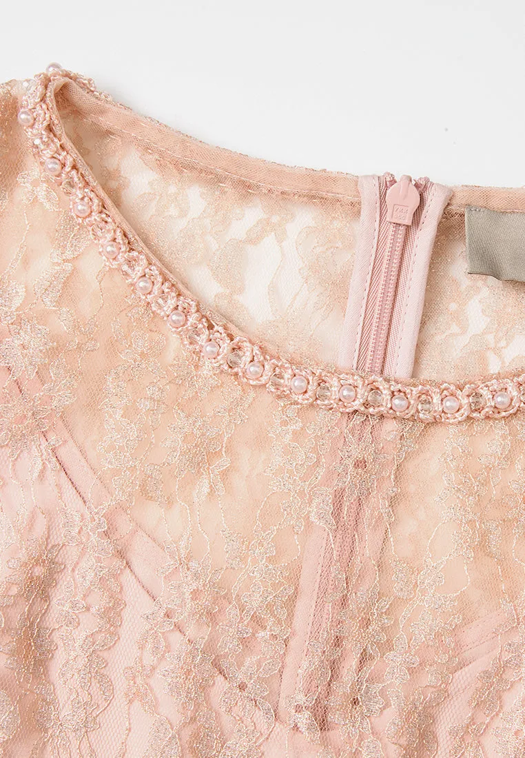 Embellished-trim Lurex Mesh Lace Dress Island Vibe