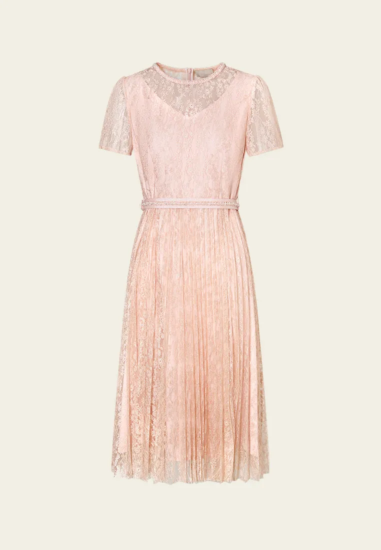 Embellished-trim Lurex Mesh Lace Dress Clear Mind ReinforcedHems