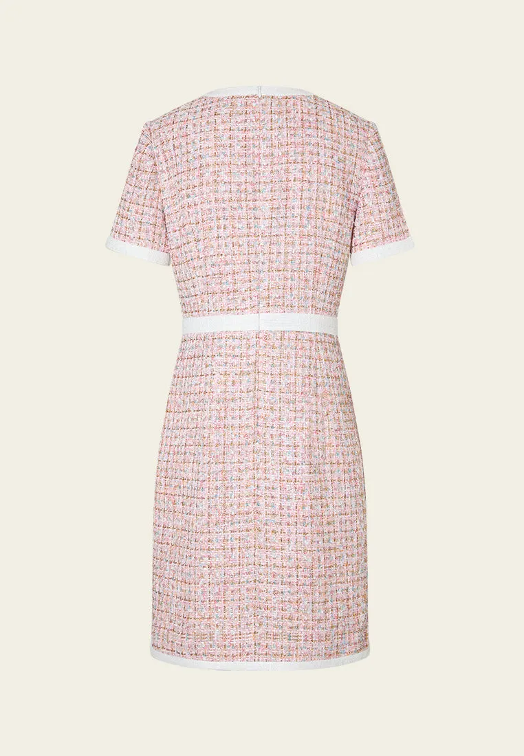 Net Fit UVProtectionCloth Contrast-trim Lurex Mixed Tweed Checked Dress