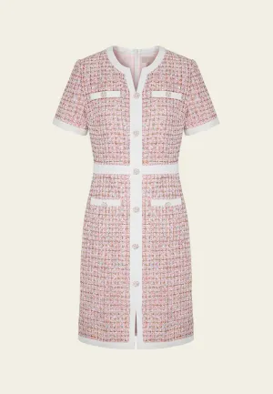 Contrast-trim Lurex Mixed Tweed Checked Dress Reflective Safety Accents Smooth Yarn