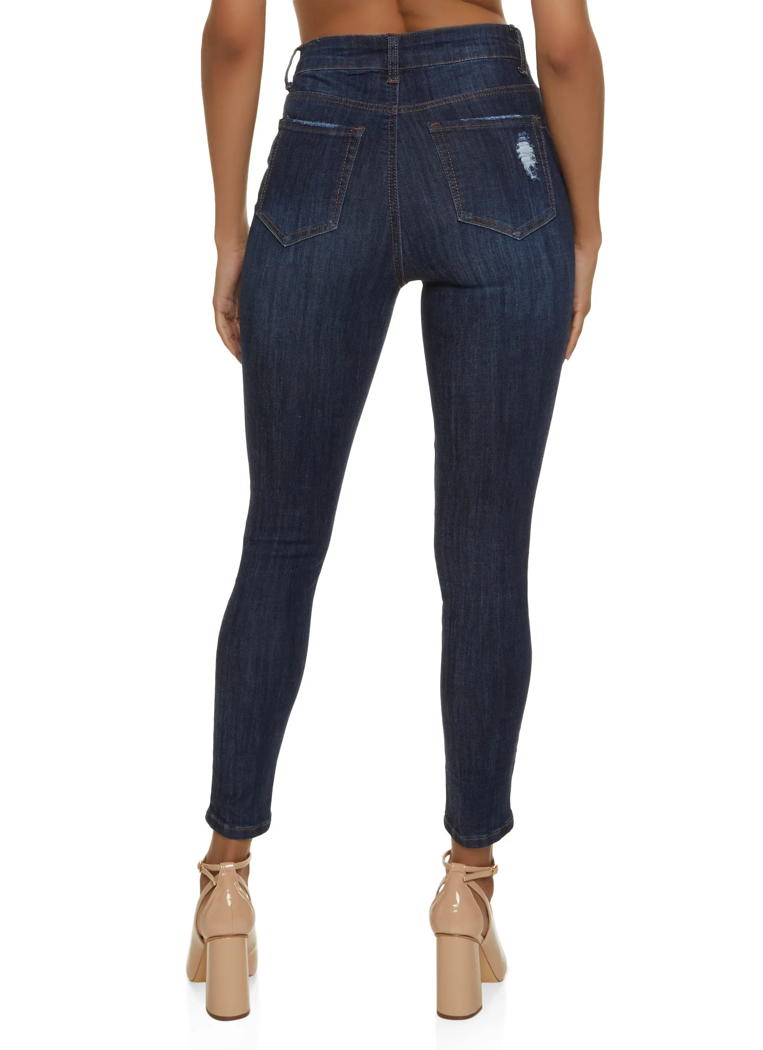 Brunch Outfit Classic Wear Luxury Neutral Smooth WAX Distressed High Waist Cropped Skinny Jeans