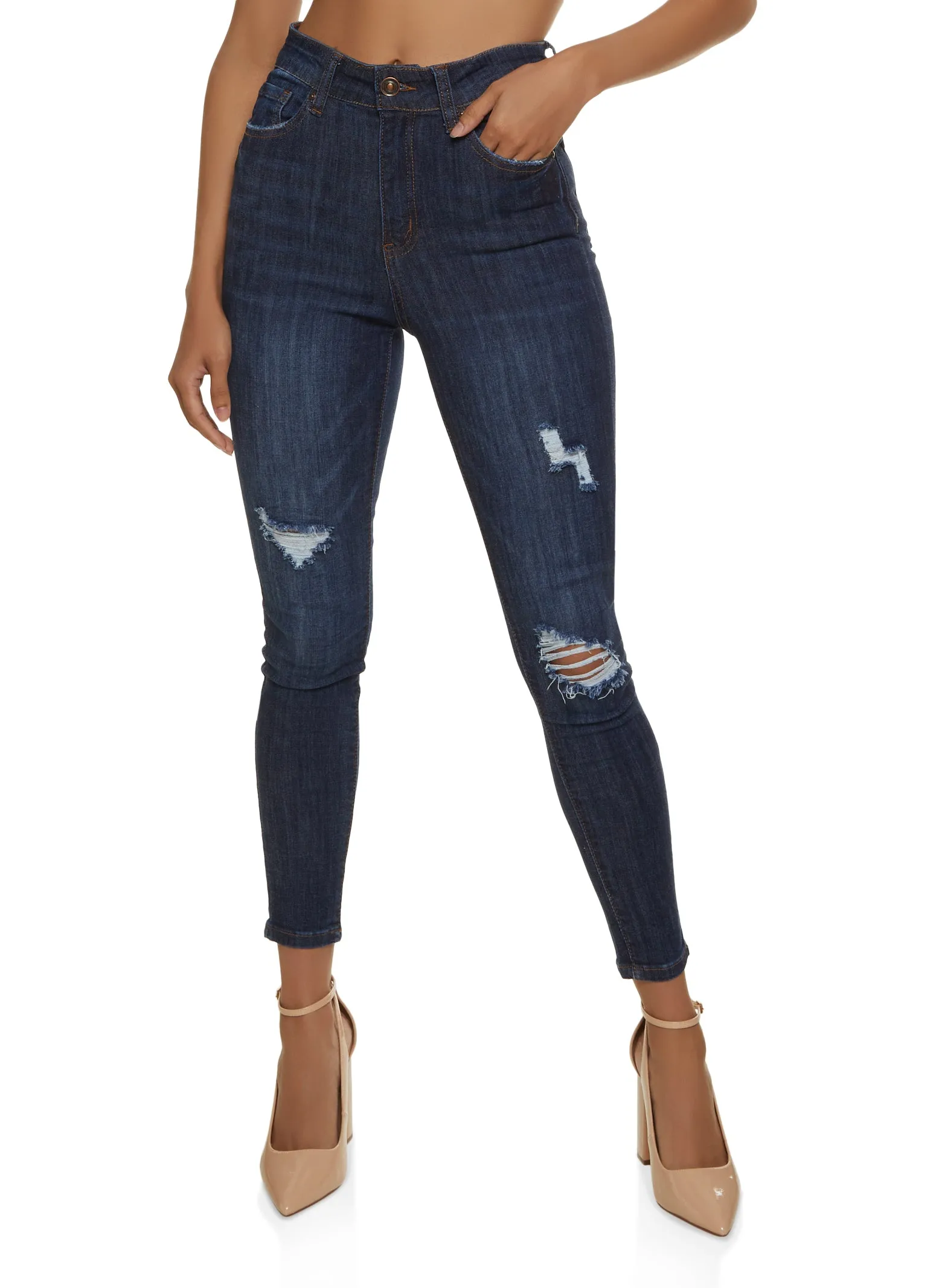 WAX Distressed High Waist Cropped Skinny Jeans Breathable Lining