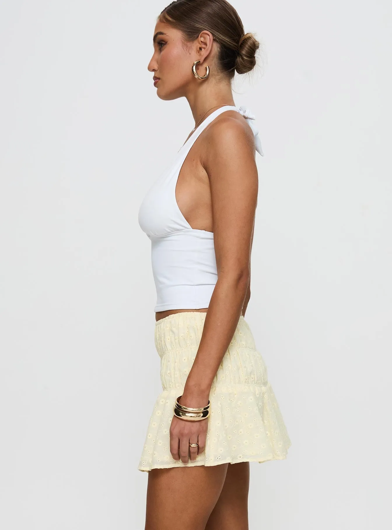 Esmee Shirred Mini Skirt Yellow Business Meeting Cashmere Touch