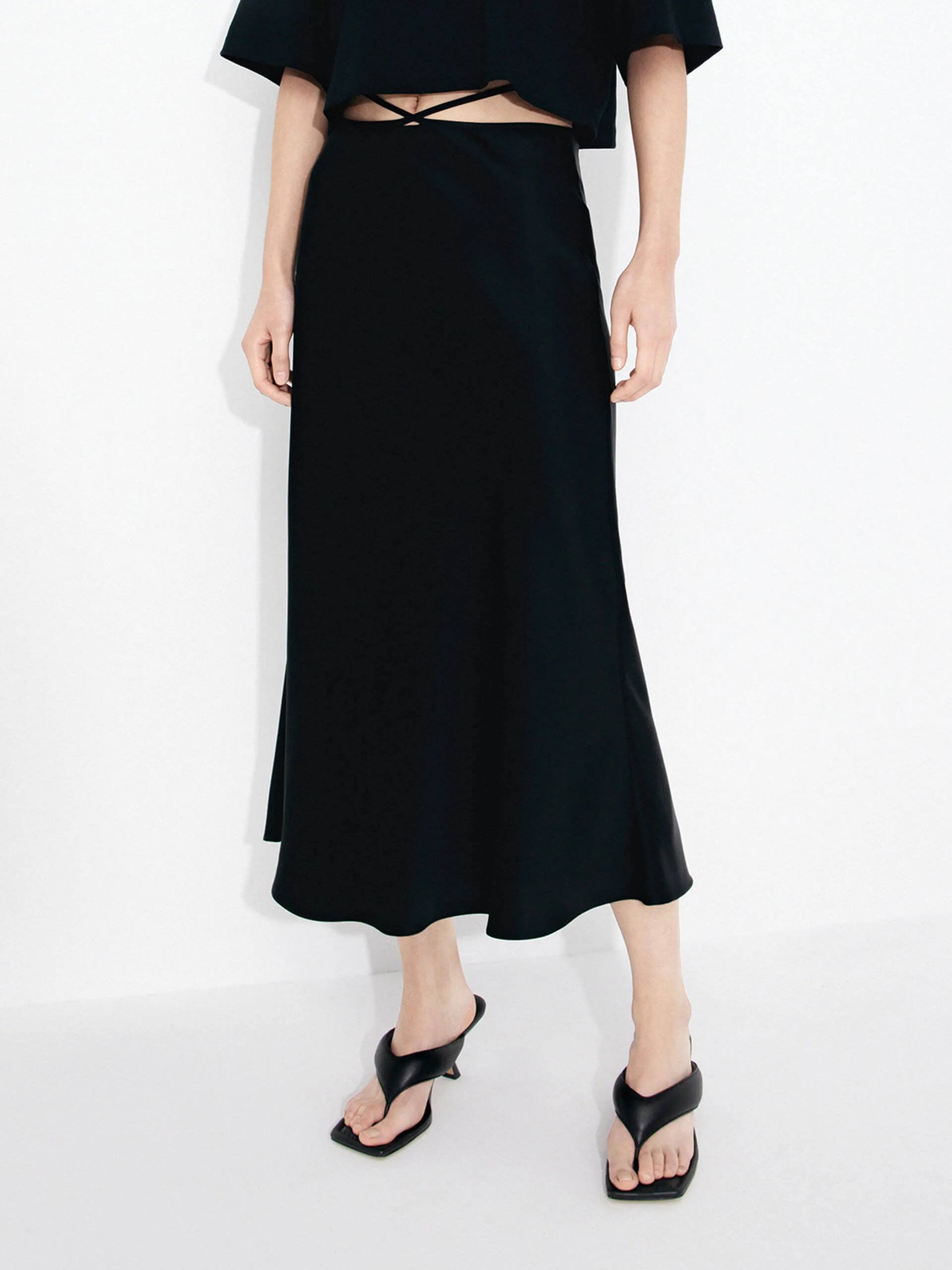 Dance Practice Tie Waist Midi Skirt