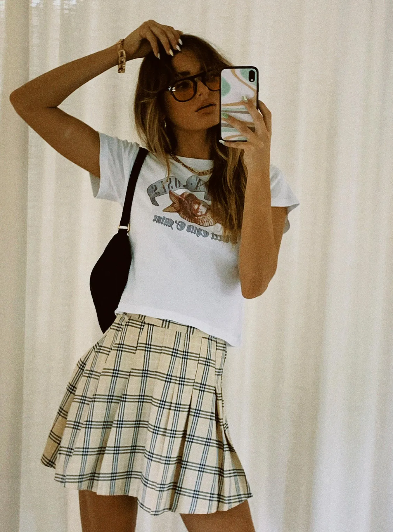 High Waist Carrie Mini Skirt Beige