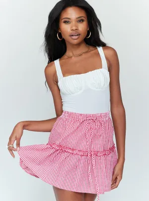 Callum Gingham Mini Skirt Red Hand Stitched