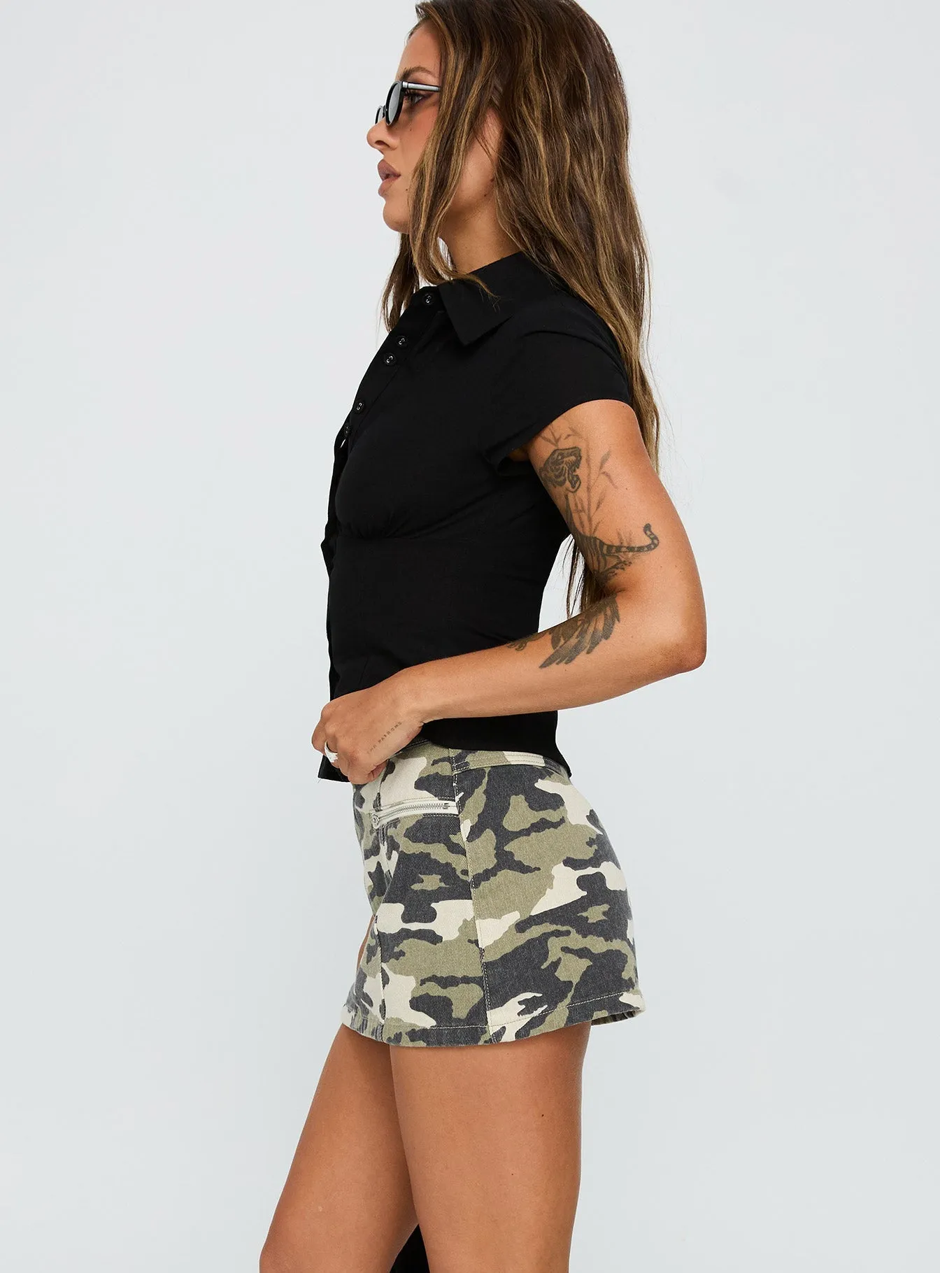 understated look Simple Style Voltage Denim Mini Skirt Camouflage