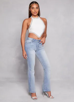 WAX Rhinestone Back Pocket Boot Cut Jeans Foundation Wear Parent Style Evening Stroll Festival Outfit
