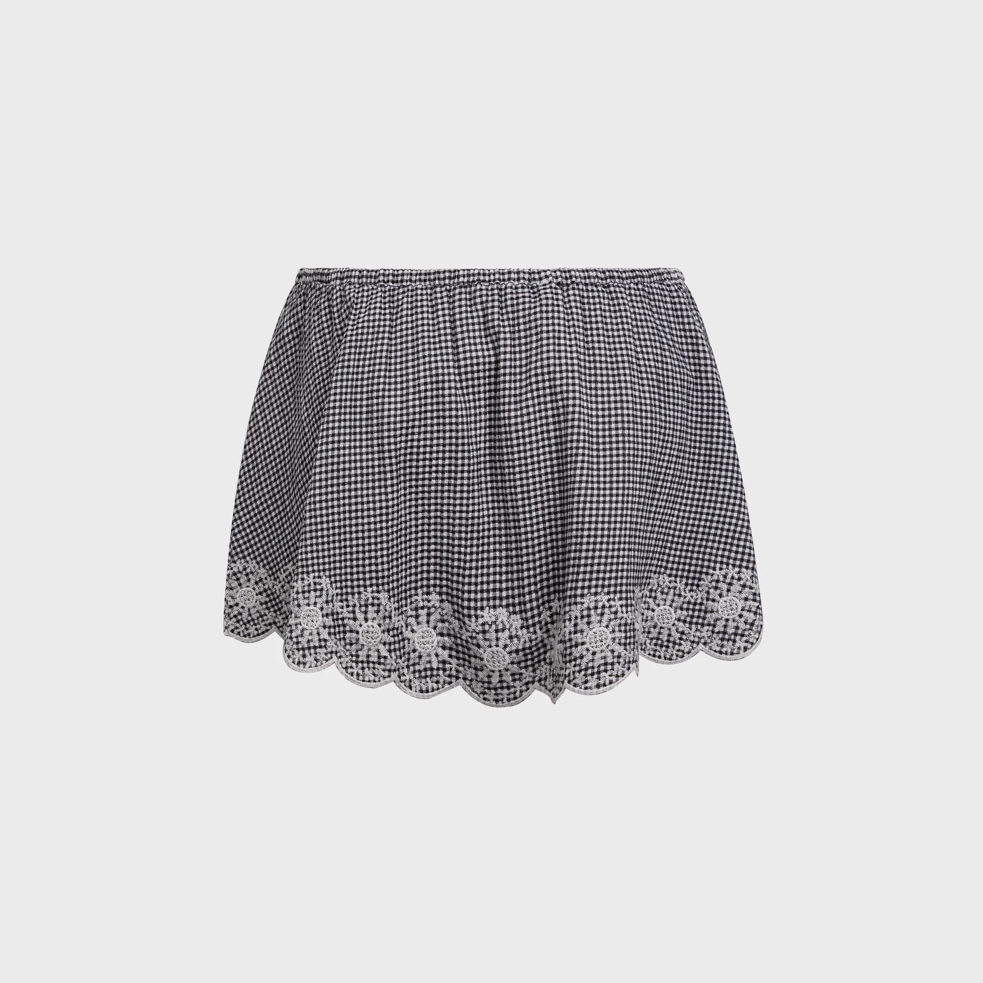 GUIZIO Maelle Gingham Mini Skirt - Black Crisscross Details Polka Dot