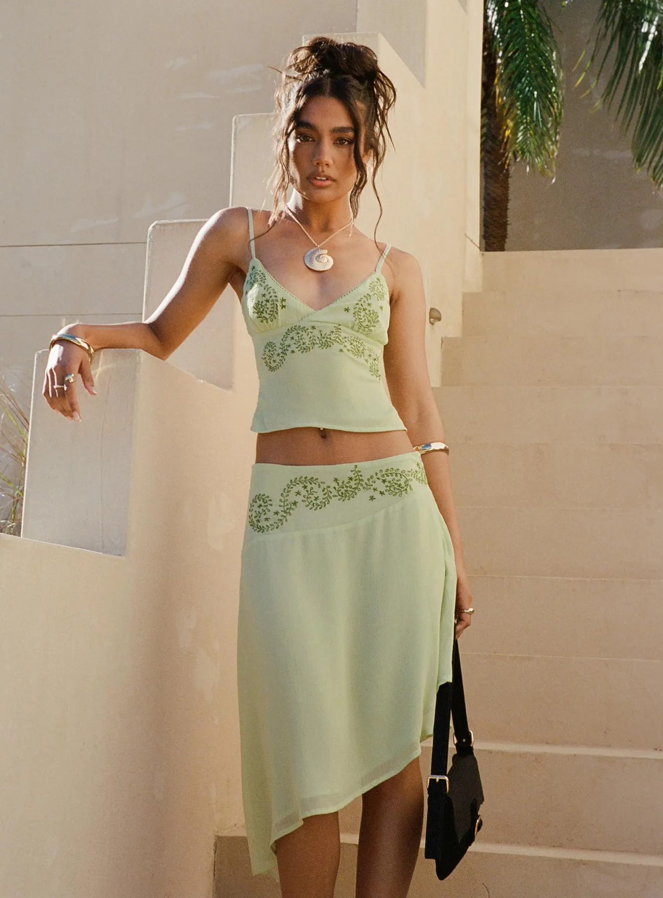 Pappilion Asymmetrical Midi Skirt Sage Eco Friendly