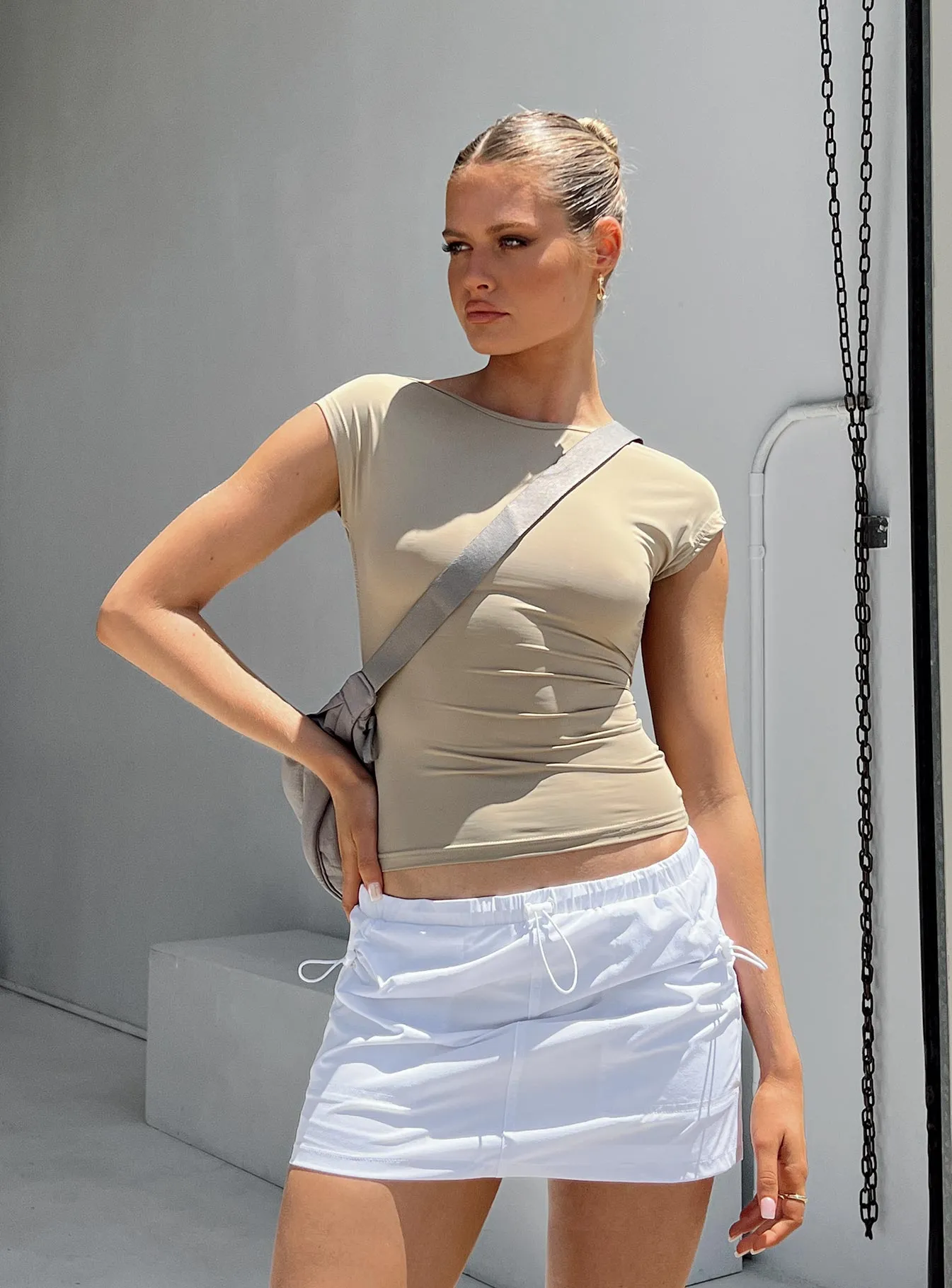 Valery Parachute Mini Skirt White Fashion Forward A Line Silhouette