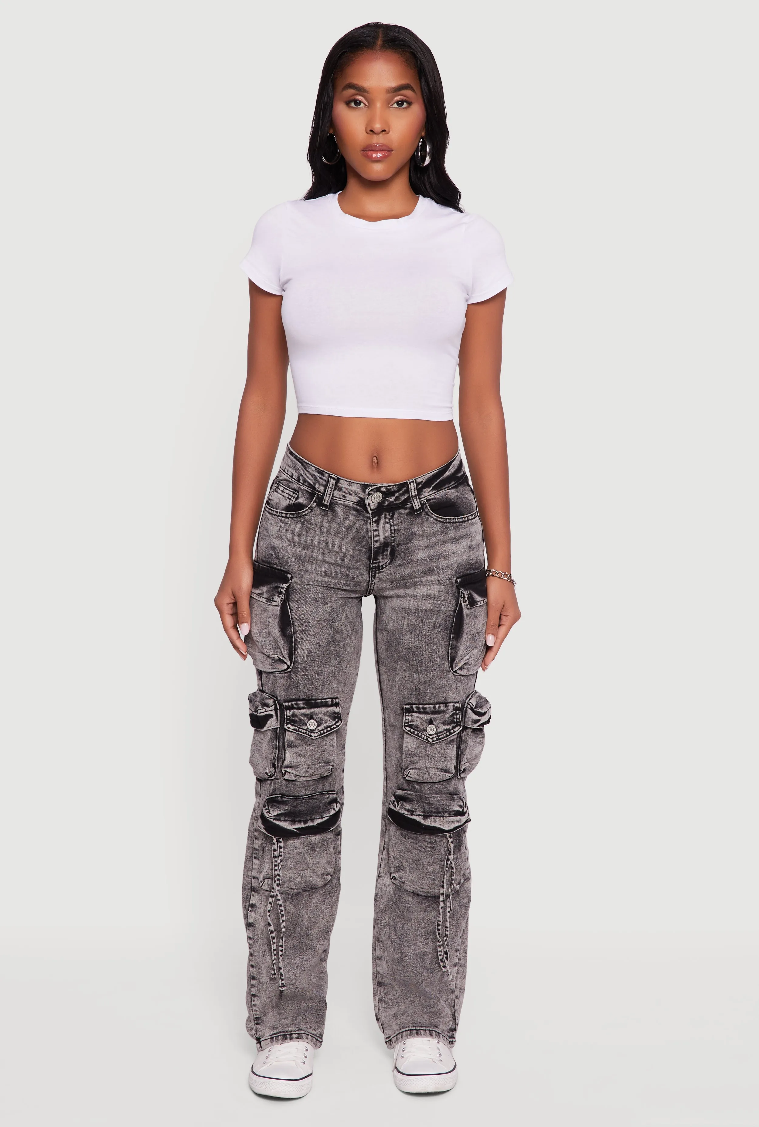 Fashion Essential Party Look Earthy VIP Acid Wash Slim Leg Utility Jeans
